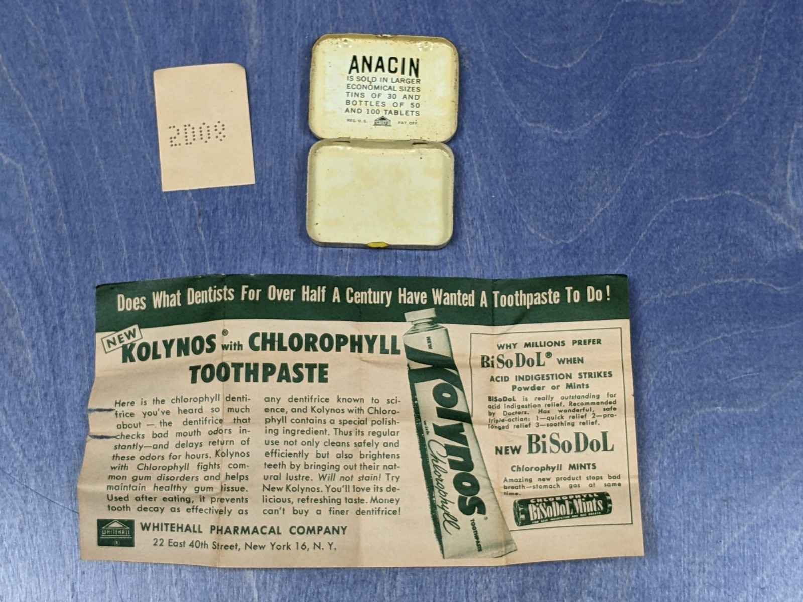 Vintage Metal Tin – Anacin Analgesic Tablets w/ Leaflet Whitehall Pharmacal NY