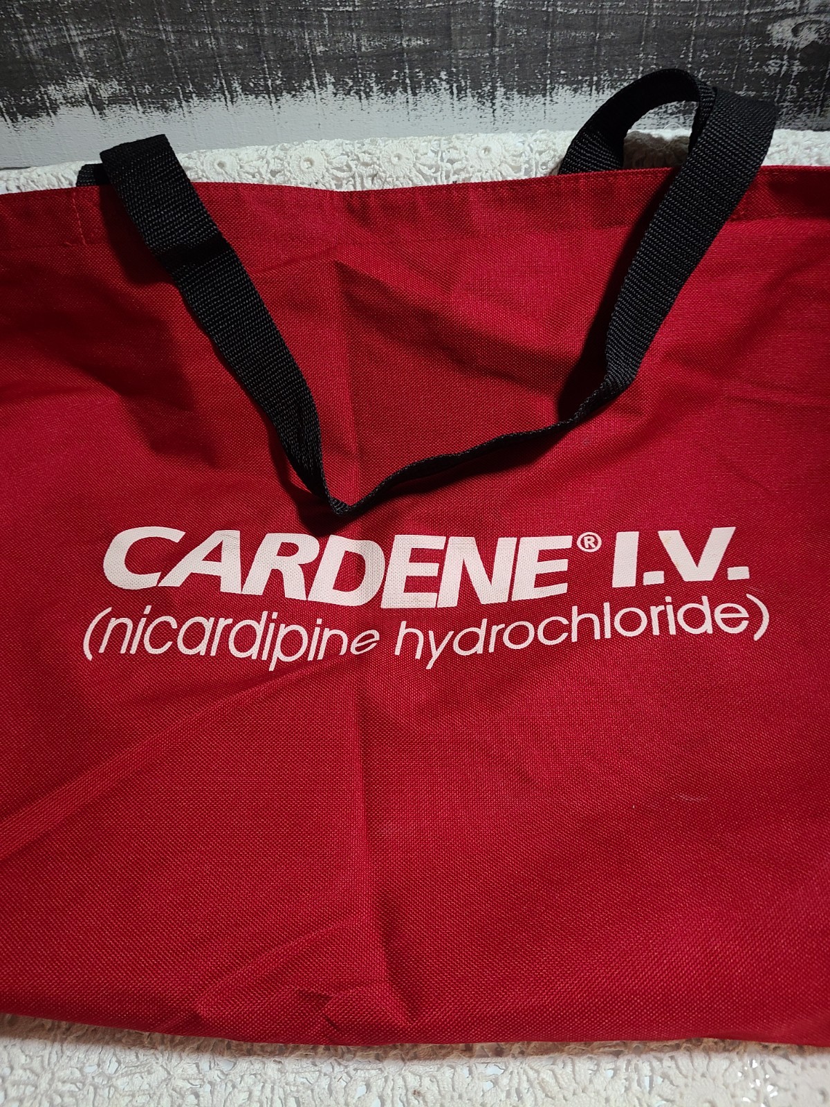 Pharmaceutical Rep Advertising Cardene IV Red 25″ Canvas Tote Bag Zipper