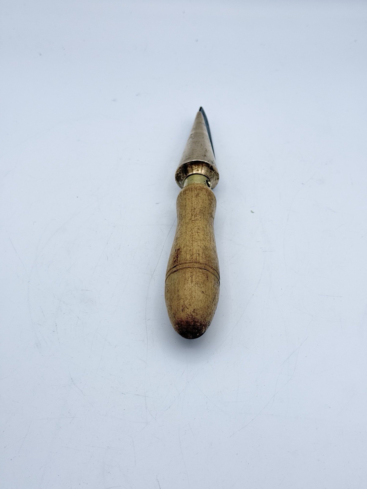 Apothecary Cork Borer Sharpener Copper Wooden Handle Chemist Moonshiners VTG 8″