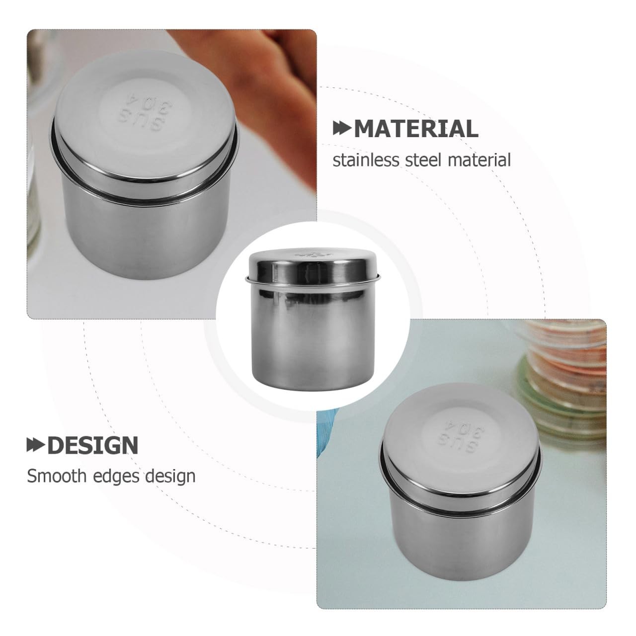 2PCS Silver Stainless Steel Jars, 3.14 Inch, Iodine Gauze Iodophor Holder