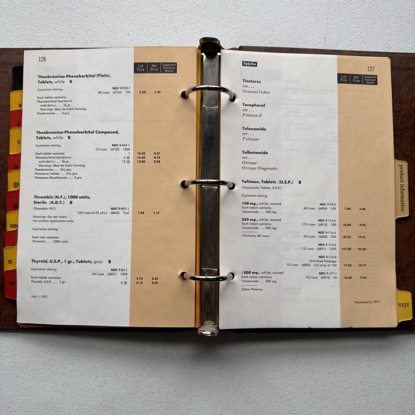 Vintage 1971 Upjohn Company Binder With Pharmaceutical Product Info