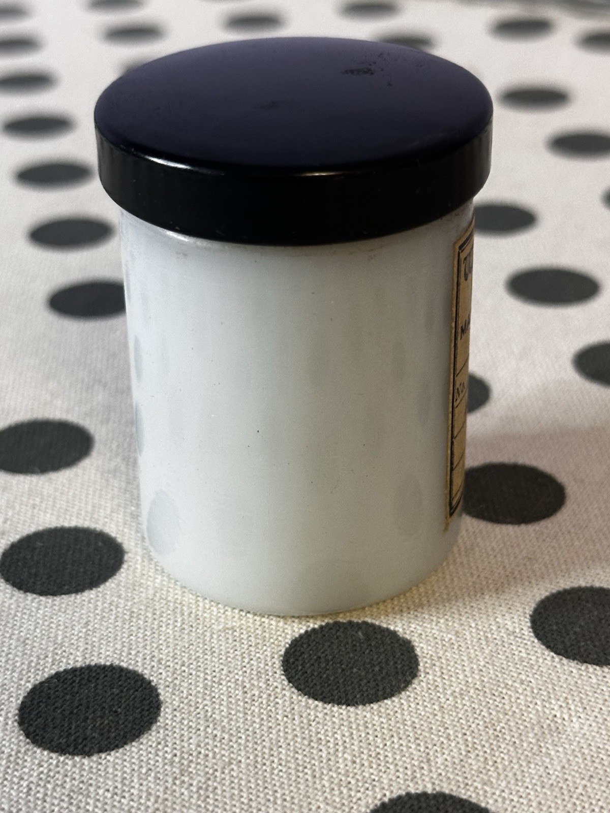 Vintage Apothecary Milk glass Jar w/ Product NYC Pharmacist RARE Display Collect