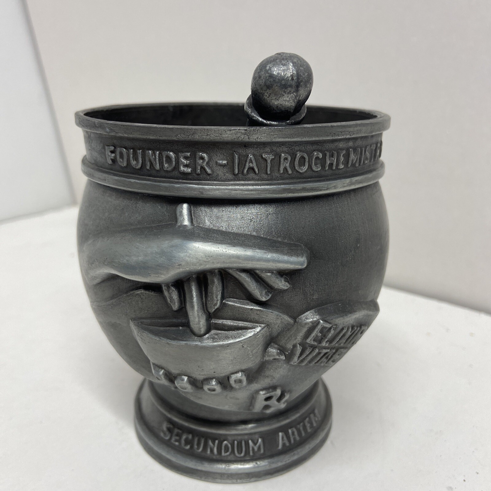 Vintage Pewter Mortar & Pestle Display Only By Schering Corp.