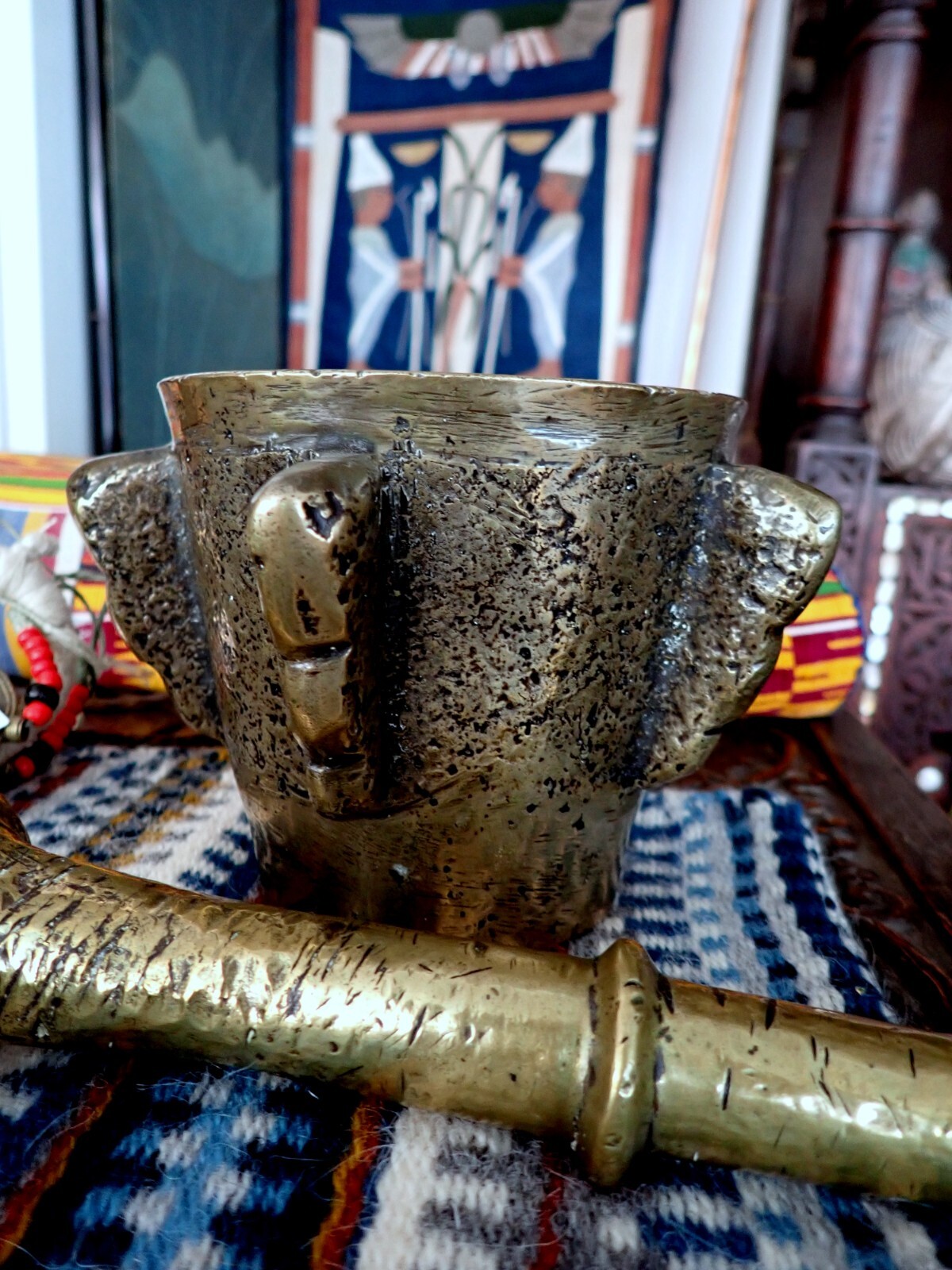 Brass Pestle Mortar Morocco Tuareg Spain Antique 19th Century Cast Brass