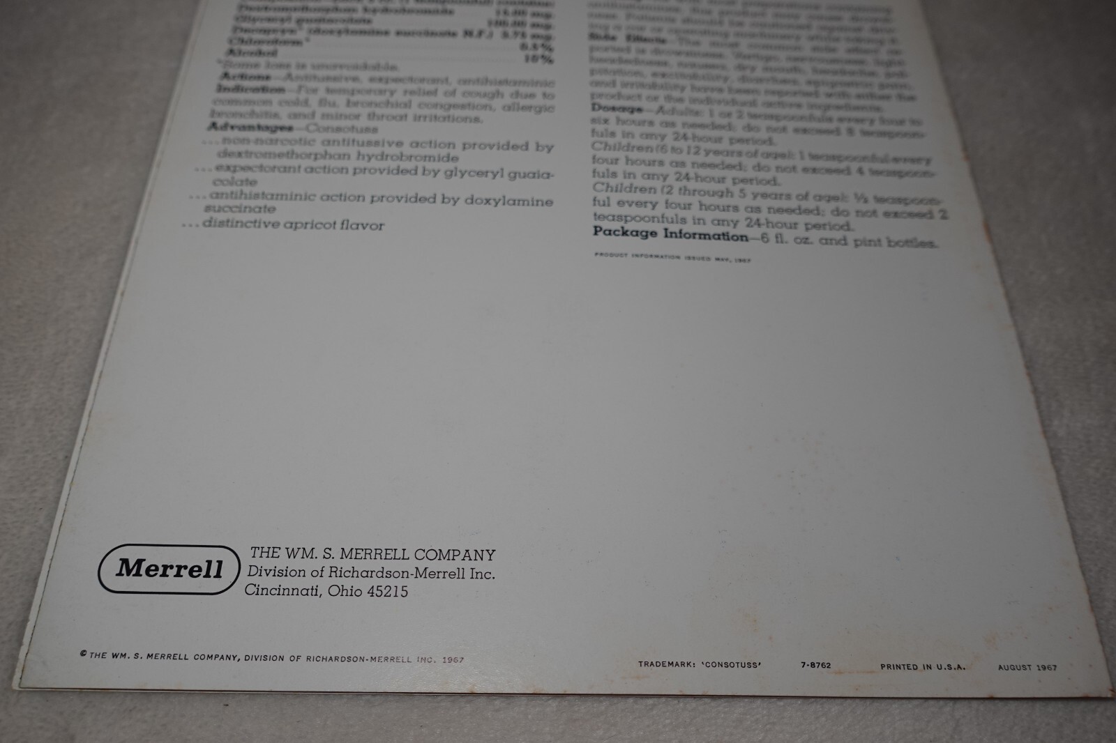Consotuss Cough Syrup Medicine Merrell 1960s Original Advertisement