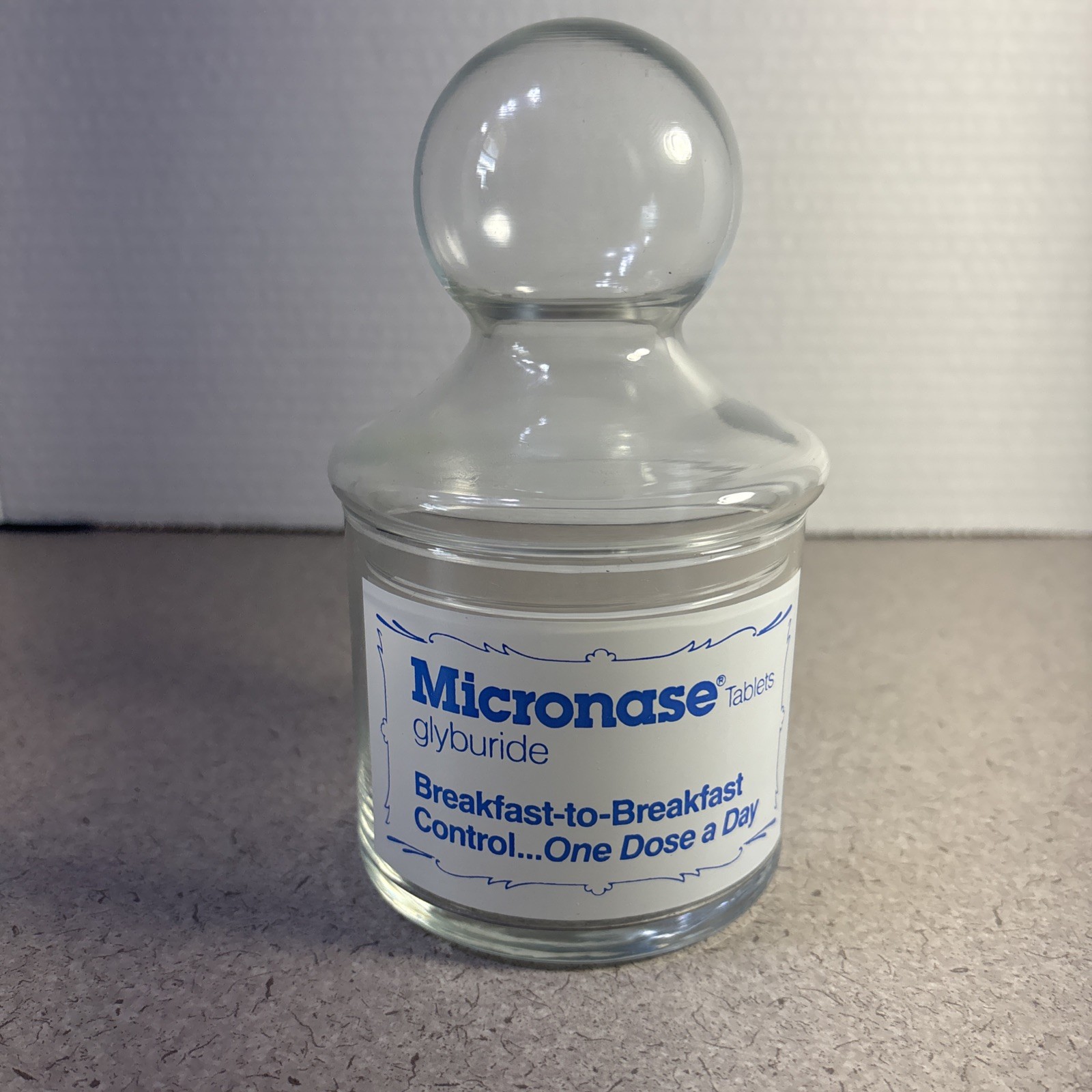 Micronase Drug Rep Pharmaceutical Advertising Apothecary Jar With Lid Glass