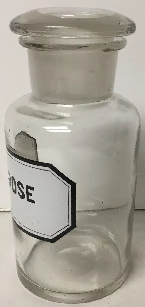 VTG APOTHECARY DRUGSTORE LABEL GLASS BOTTLE JAR GERMANY SUCROSE EIMER AMEND N.Y.