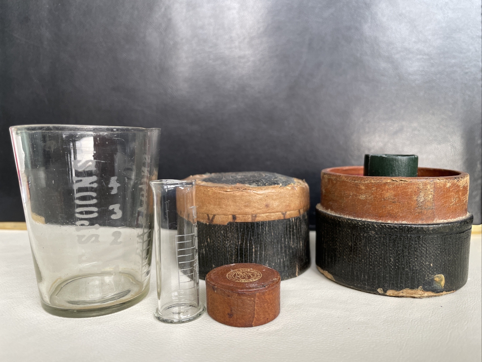 S Maw Son & Sons Antique 1918 Cased Glass Medicine Glass & Minim Measure
