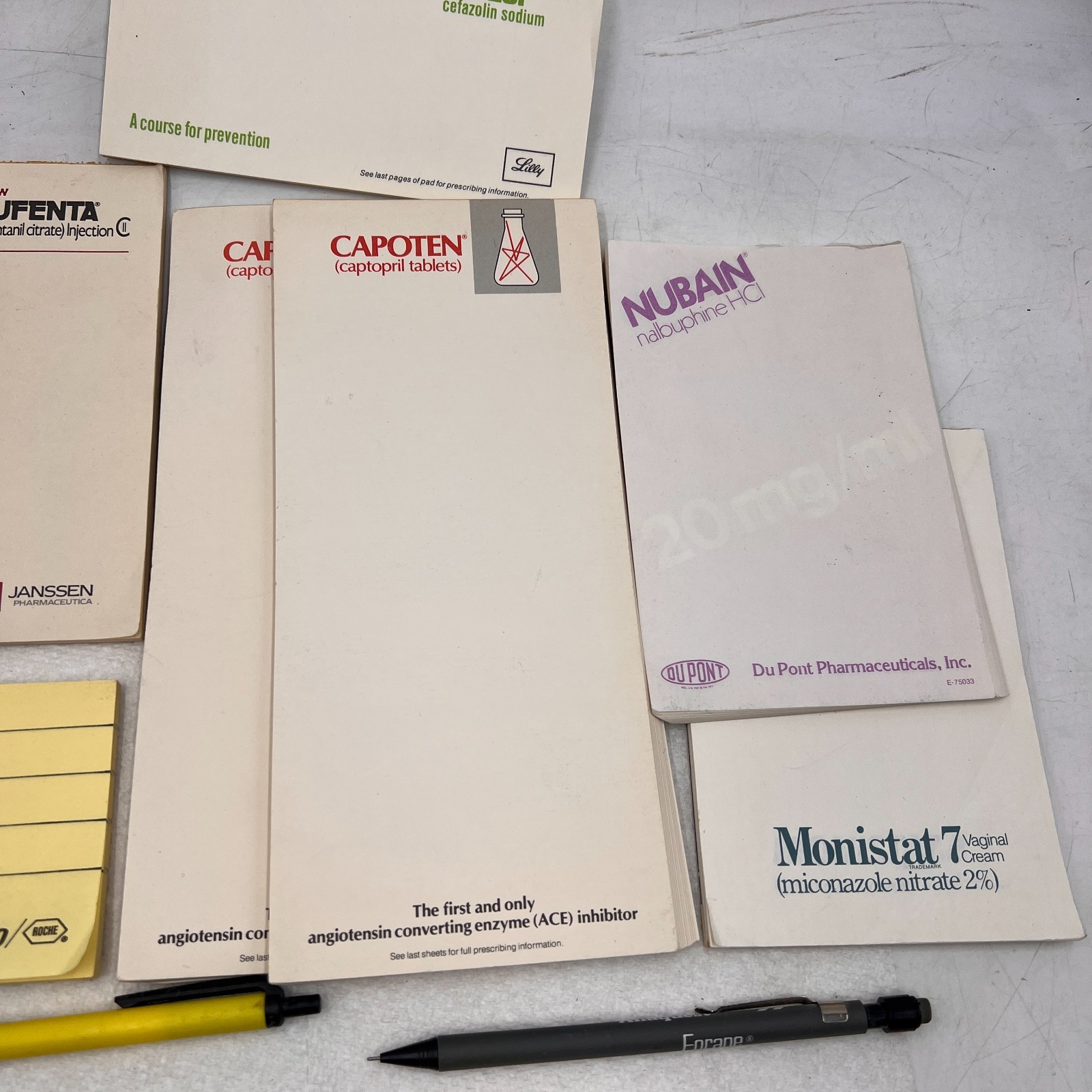 Vintage Pharmaceutical Drug Rep LOT Pens Note Pads Capoten Monistat Nubain Zanta