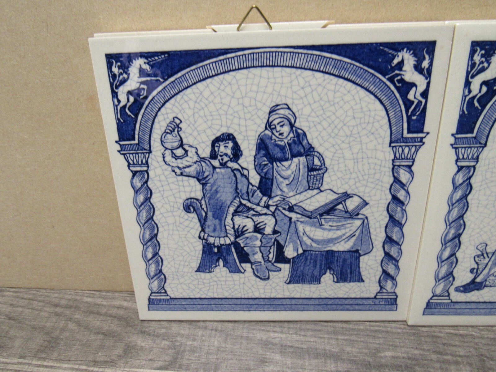 LOT OF 4 Vintage BLUE DELFT Holland Pharmacy Tiles (3)