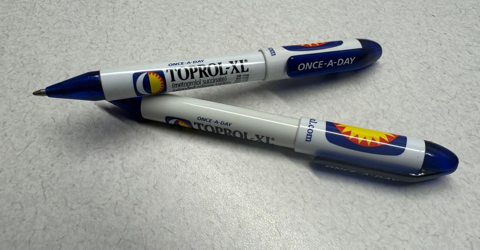 TOPROL-XR PENS: Blue & White, Plastic, Pharmaceutical Promo NEW Lot of 4