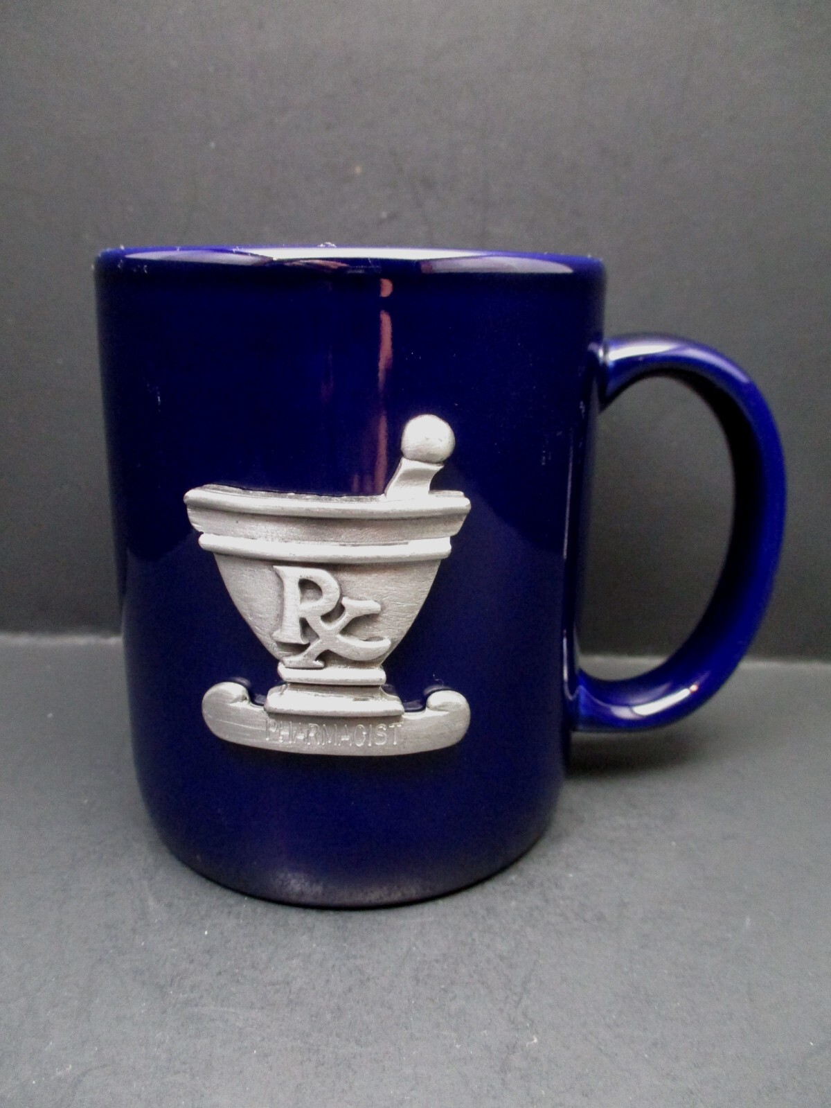 RX Pharmacist Coffee Mug / Cup Raised Pewter Metal LOGO Piece Pharmacy