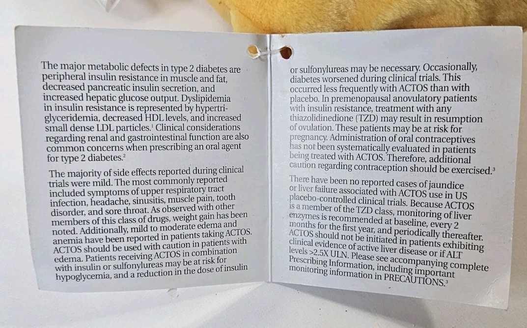 Actos Pioglitazone CHOLESTEROL 7″ Plush Medical Pharmaceutical Advertising Drug