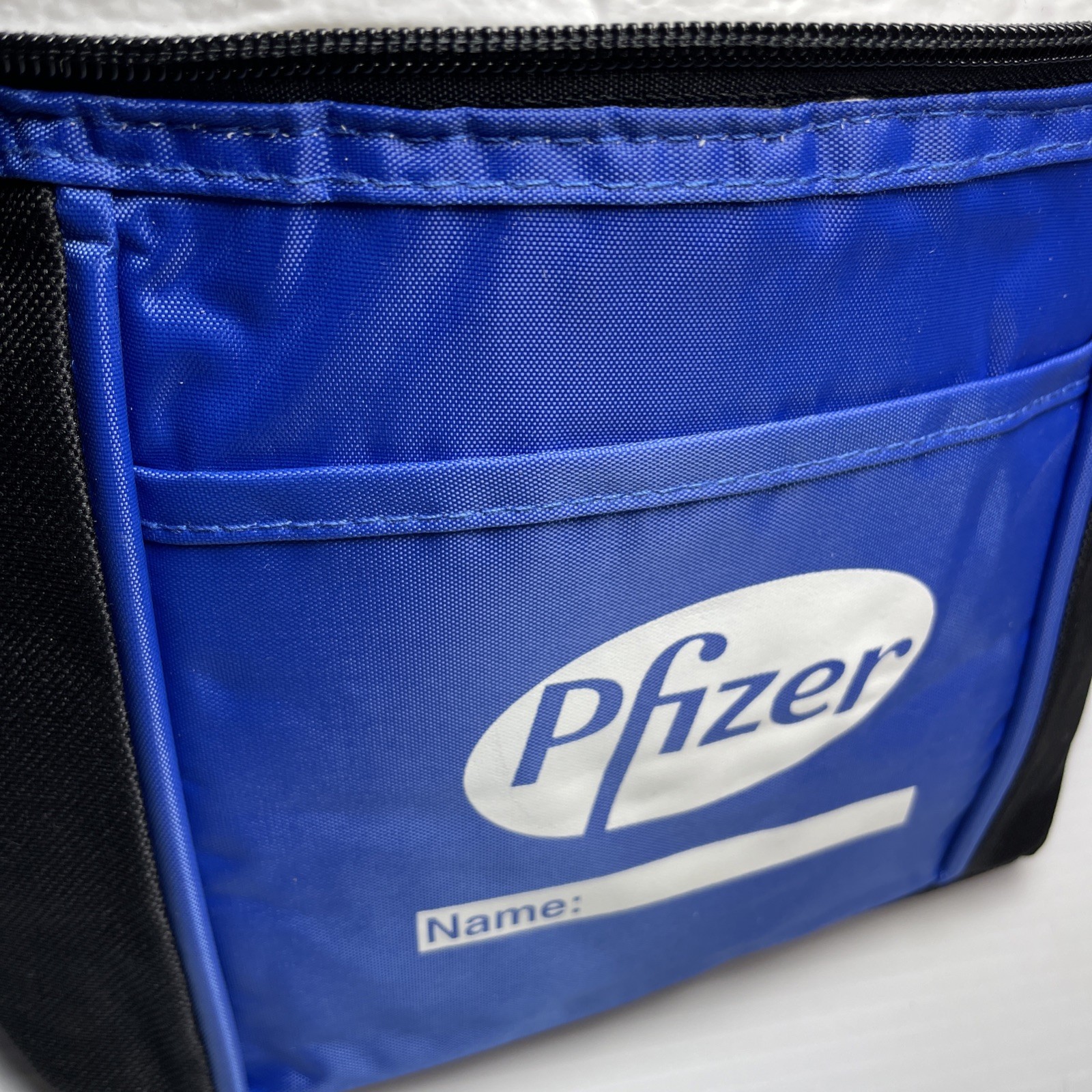 Pfizer Promotional Lunch Box with White Pill Background 11” X 5” X 7” Pockets