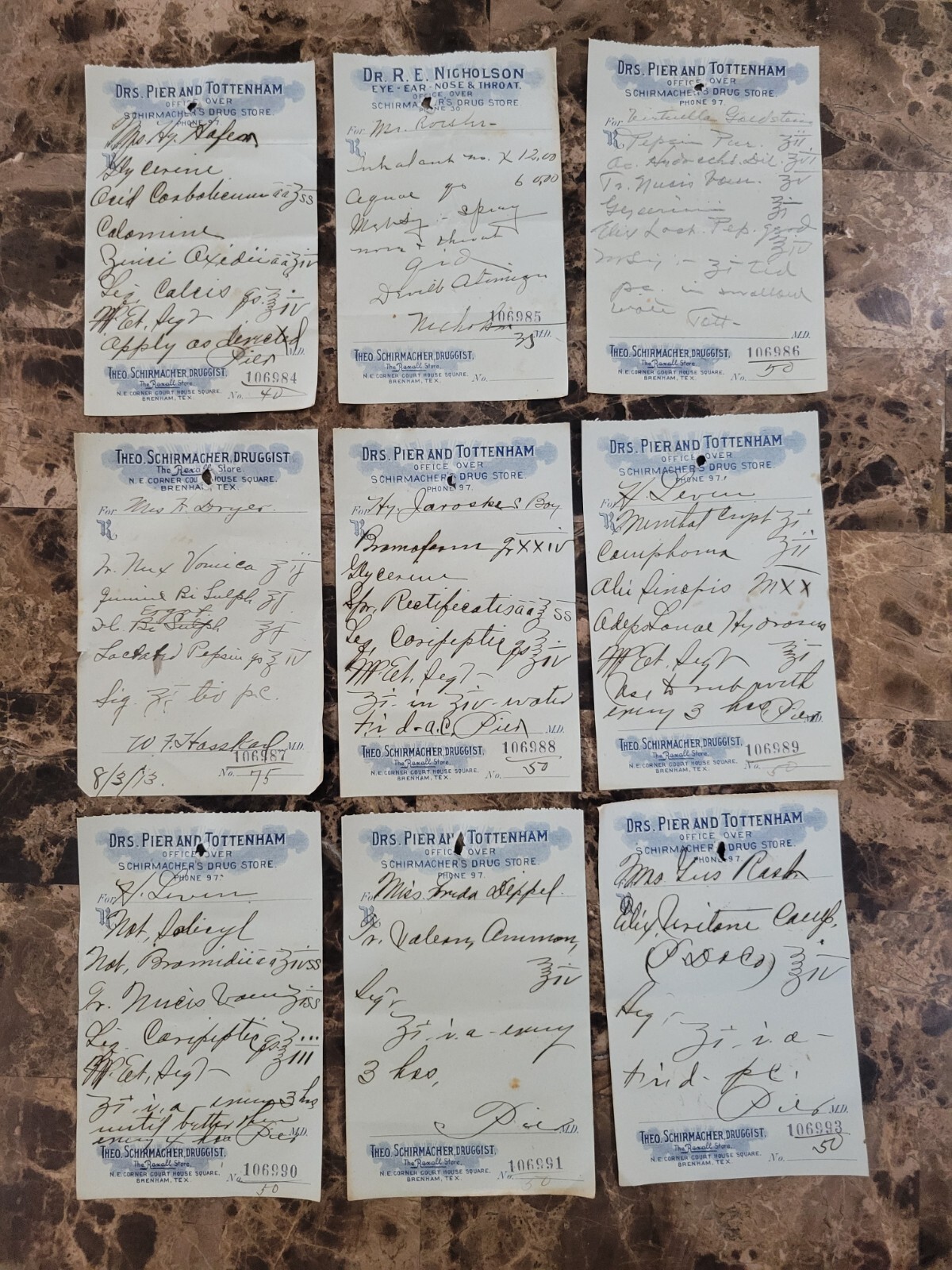 File Box & 97 antique prescriptions (1913) – Opium, Morphine, Dionin, Codeine