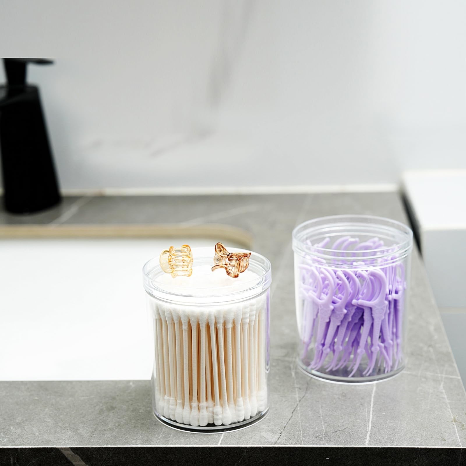 SheeChung 2-Pack Stackable Clear Qtip Holder – 10oz Crystal Apothecary Jars w…