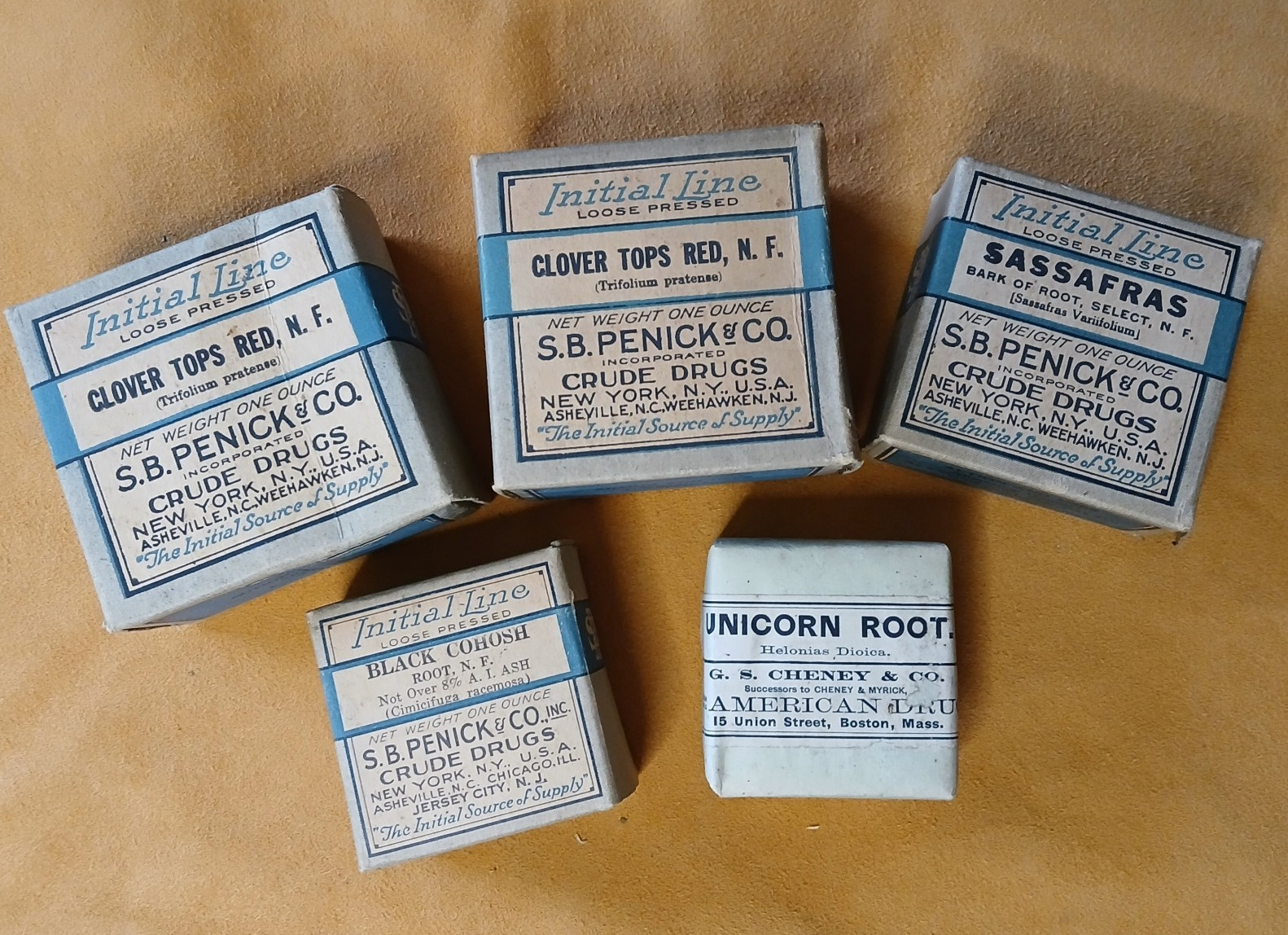 Lot 5 Vintage Apothecary Medicinal Herbs , Cheney & Co. SB Penick