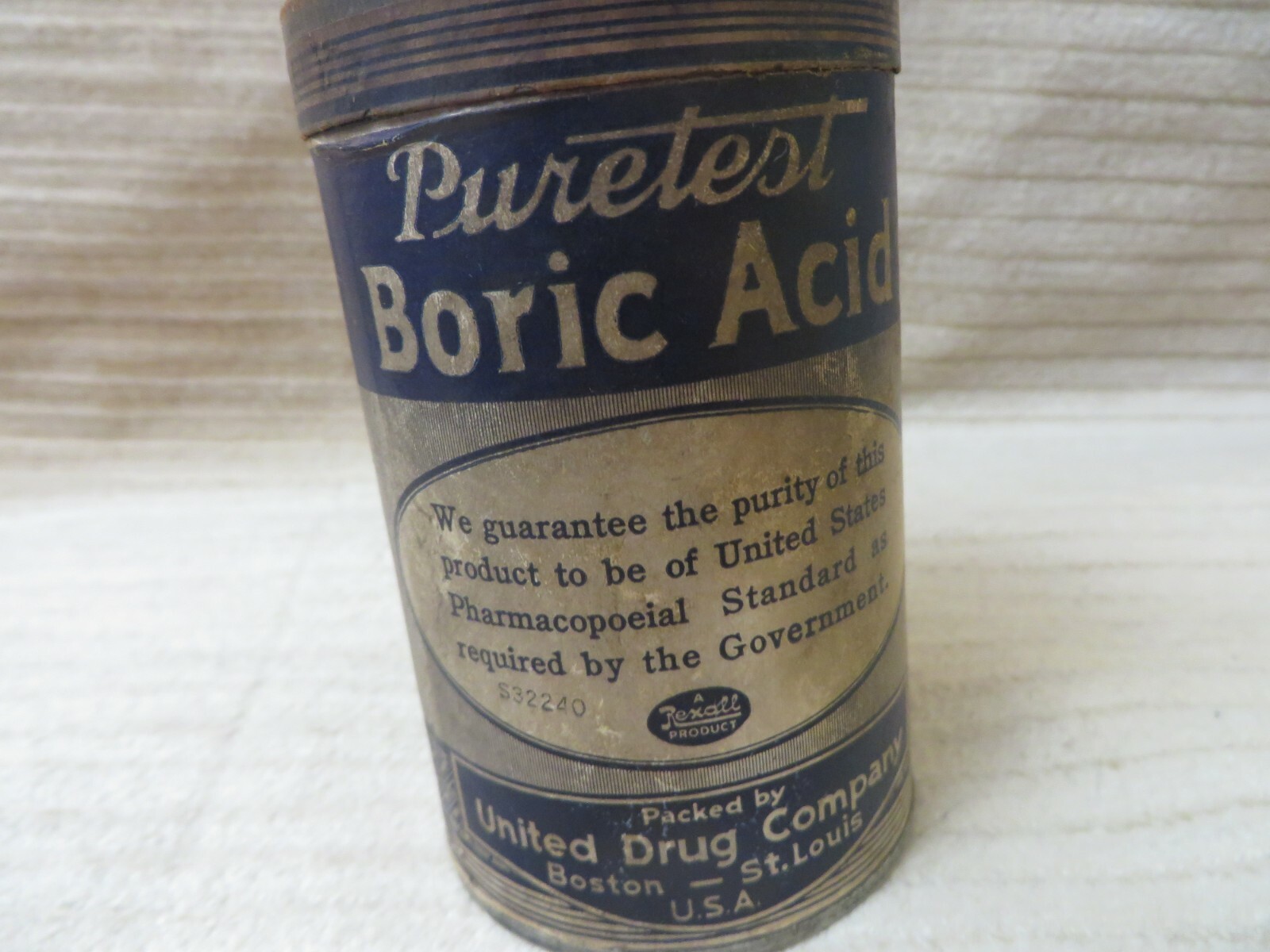 Vintage United Drug Puretest 4oz Cardboard with Tin Lid