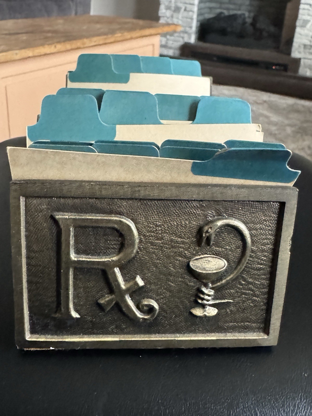 Vintage RX Pharmacy Rolodex Card File Cast Brass Desktop Apothecary Oddity