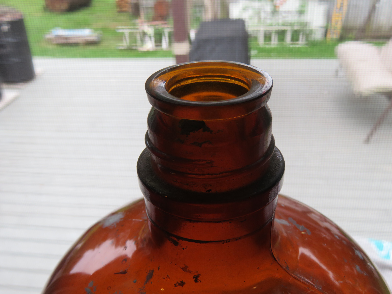 Awesome Vintage Owens-Illinois Amber Glass Apothecary Jug Original Lid, 14″ Tall