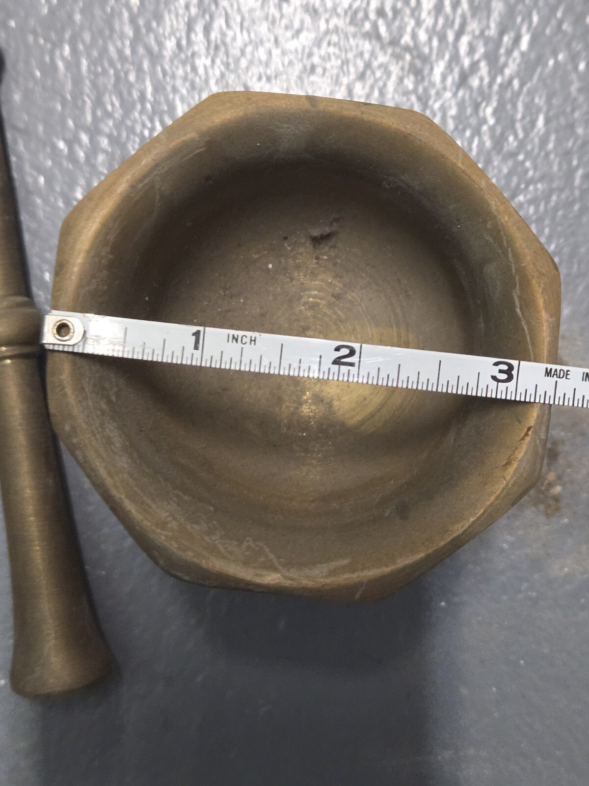 Antique Hexagon Brass Mortar & Pestle Pharmacy Druggist Tool Drug Herbs 19 C.