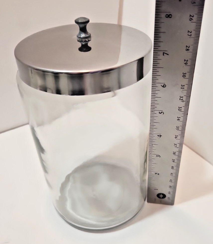 Vtg Profex Apothecary Medical Glass Jar Canister with Stainless Steel Lid 8×5″