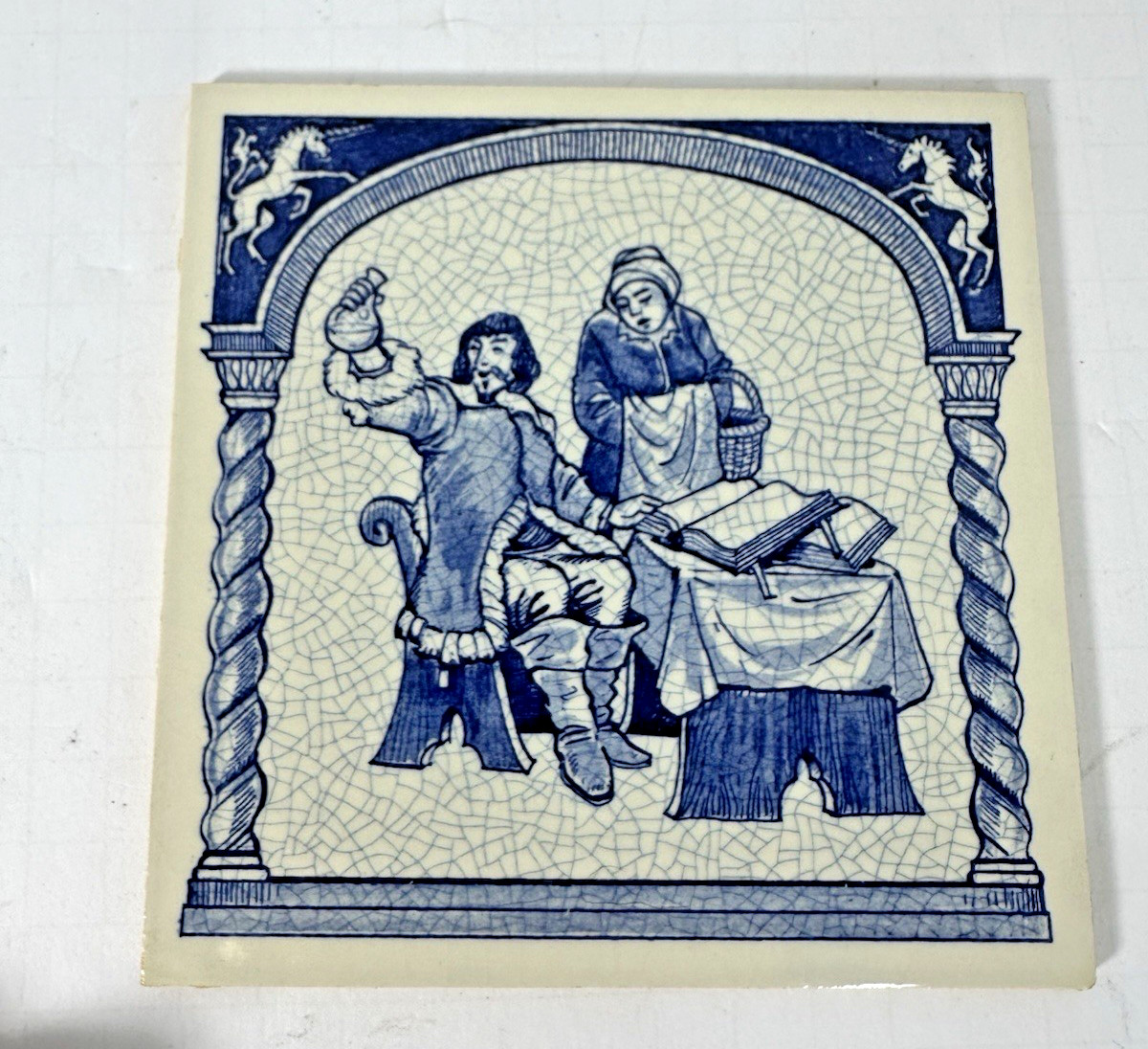 Vintage Blue Delft Tile Uroscopy Pharmacy Scholarship Program Apothecary 11 READ