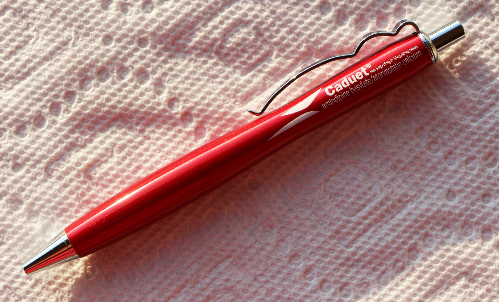 Drug Rep Pens Caduet Heavy Metal Crimson Red w/ Fancy Clip Absolute Beauty