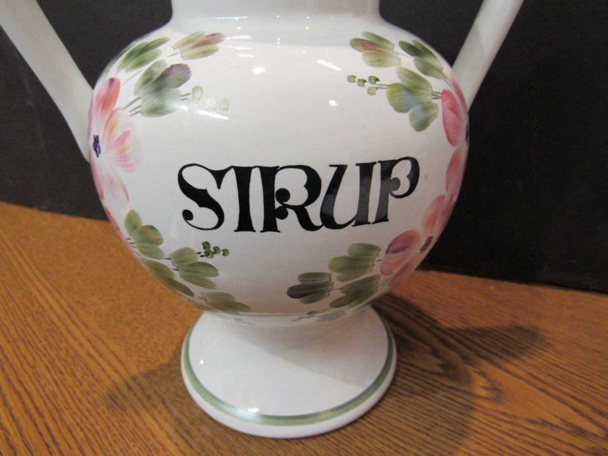 RARE WESTERN GERMANY AH HANDGEMALT “SIRUP” WHITE WITH FLOWERS CERAMI (EZS001268)