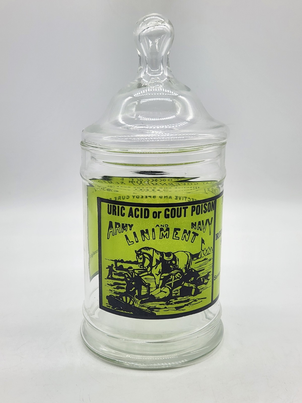 Vintage Glass Apothecary Jar With Lid Army Navy Liniment Medicine Remedy 1970’s