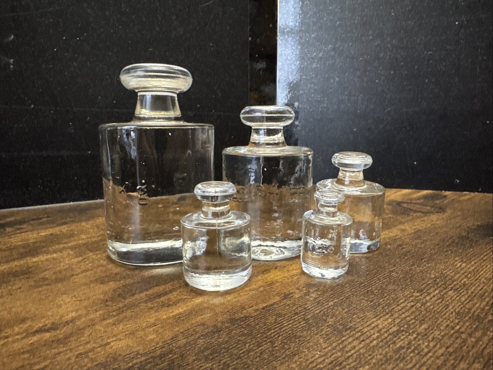 Vintage Decorative Lab Glass Scale Weights Set of 5 Clear Pressed Glass