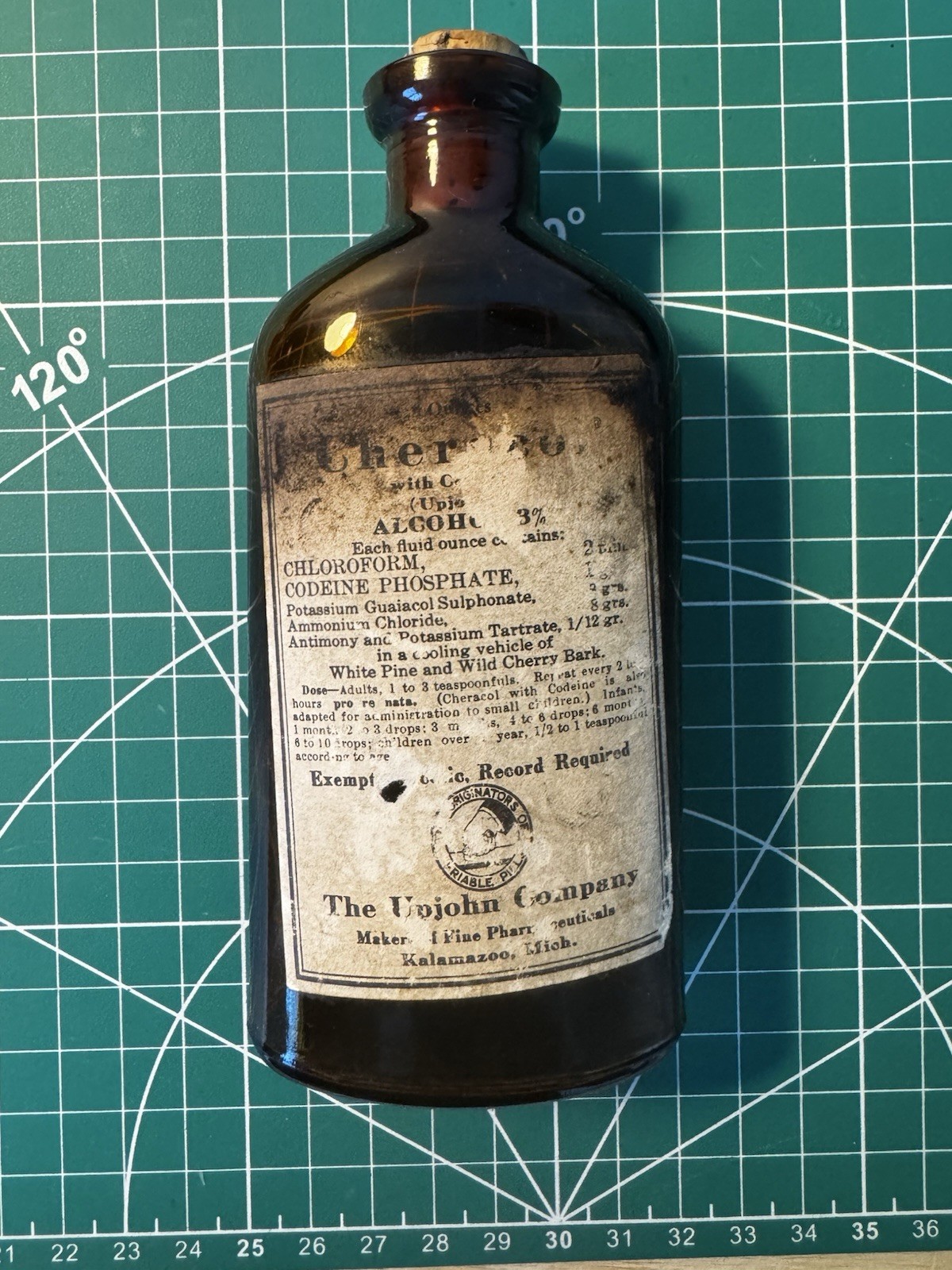 Vintage Upjohn Company Codeine And Chloroform Pharmacy Apothecary Bottle