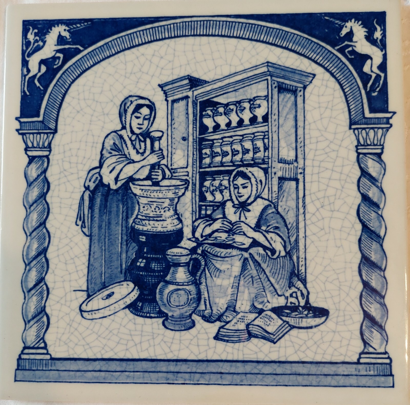 BURROUGHS Pharmacy Tiles Handmade DELFT set 4 MD Dr Dentist Office gift medical