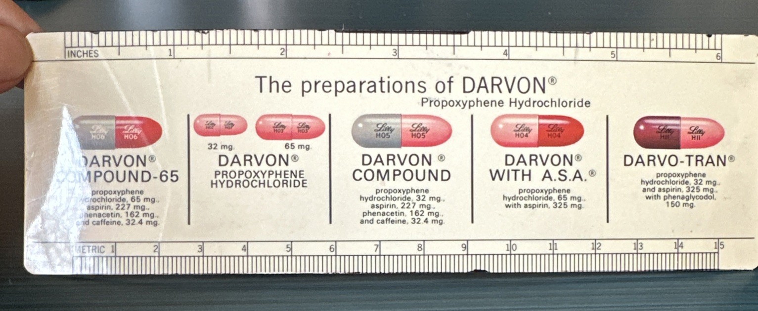 Vintage Lilly Promotional 6” Ruler Darvon Propoxyphene HCI November 1968