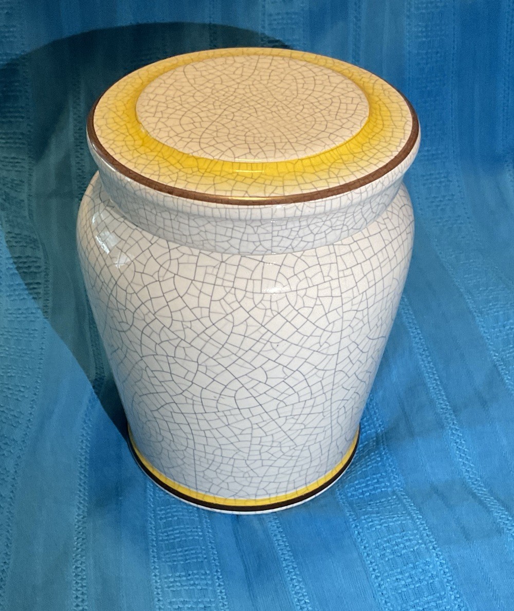 Aloe Pulv. Vintage Apothecary Jar Italian Latin Lid Crackled Rare Vanity Storage