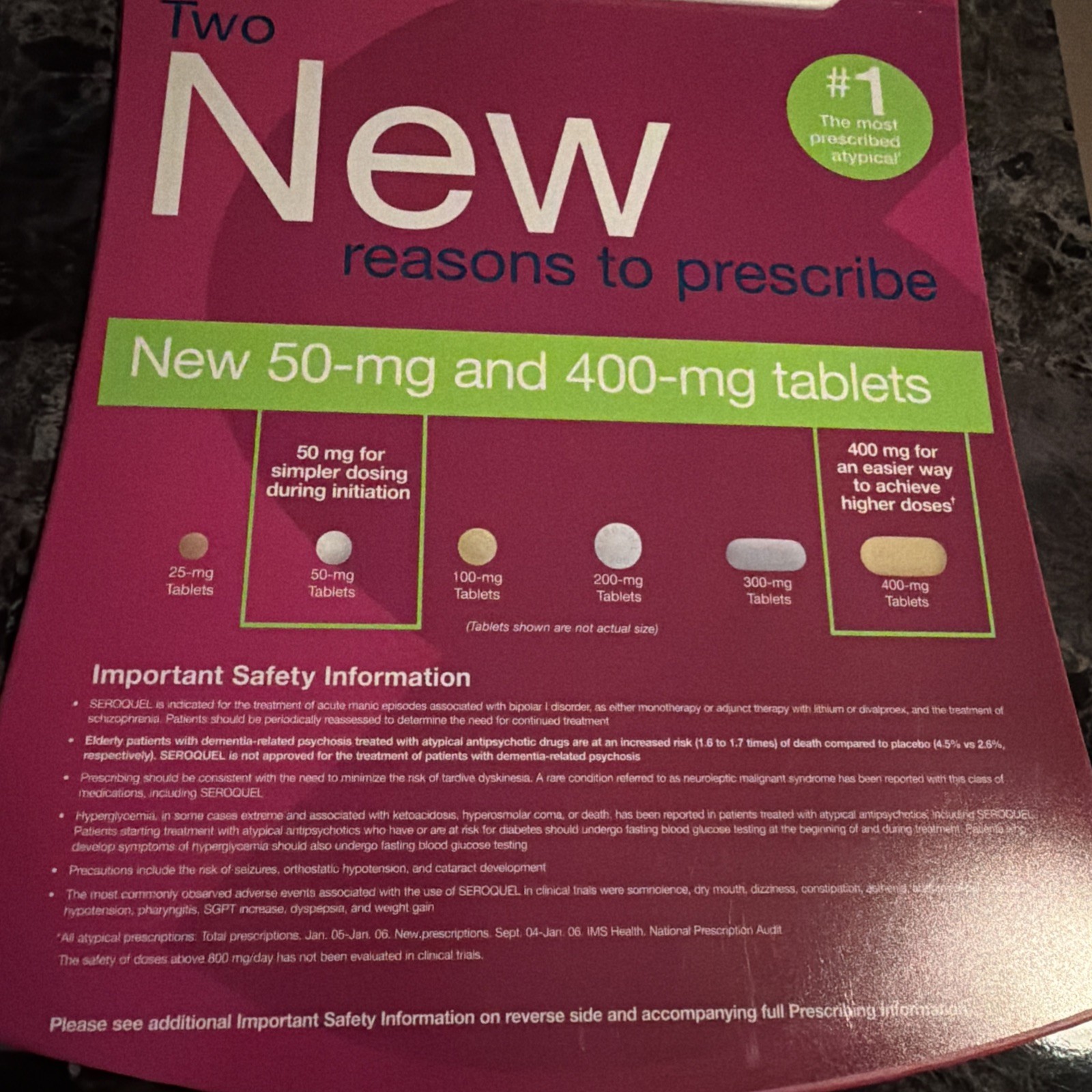 Seroquel New Tablet Size Clipboard Drug Rep Promo 2006 AstraZeneca