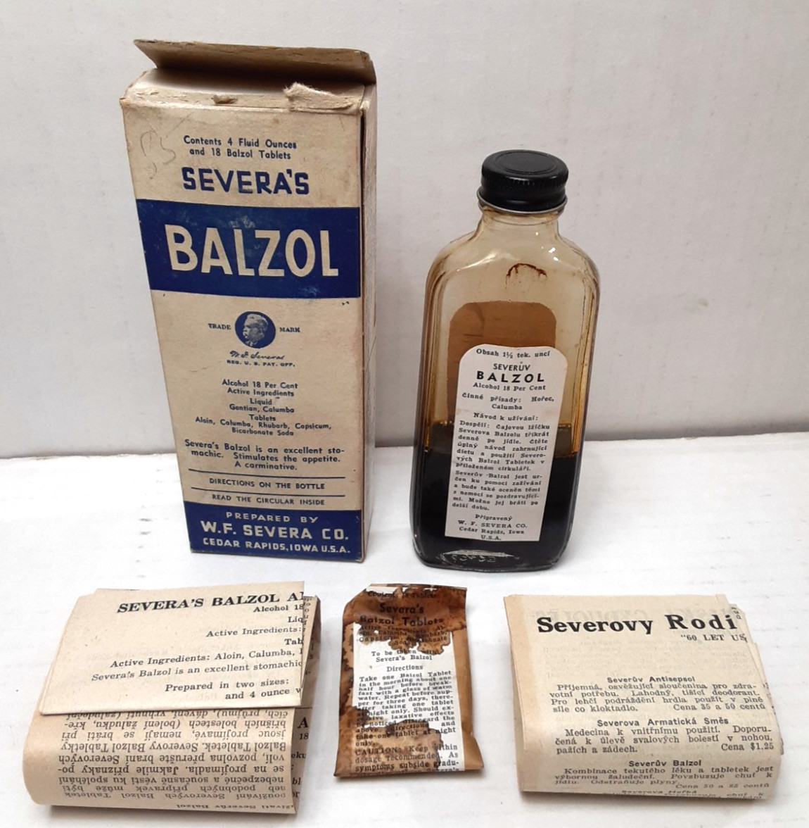 Vintage 1930’s-40’s SEVERA’S BALZOL Stomachic~W.F./Cedar Rapids, IA~18% Alcohol