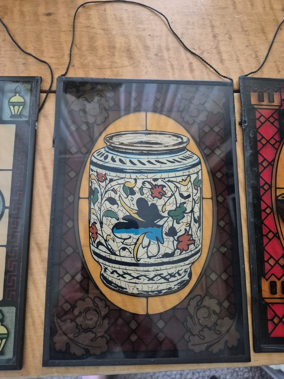 4 Stain Glass Panels Schering Pharmacy Rx Ad Premium USA Bicentennial 1976 VTG