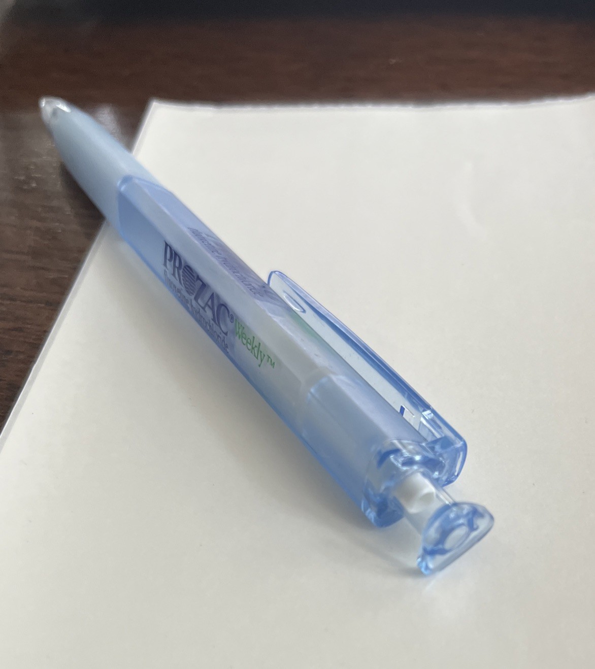 Rare Prozac Weekly Eli Lilly Medical Drug Rep Pharmaceutical Pen Clear Blue