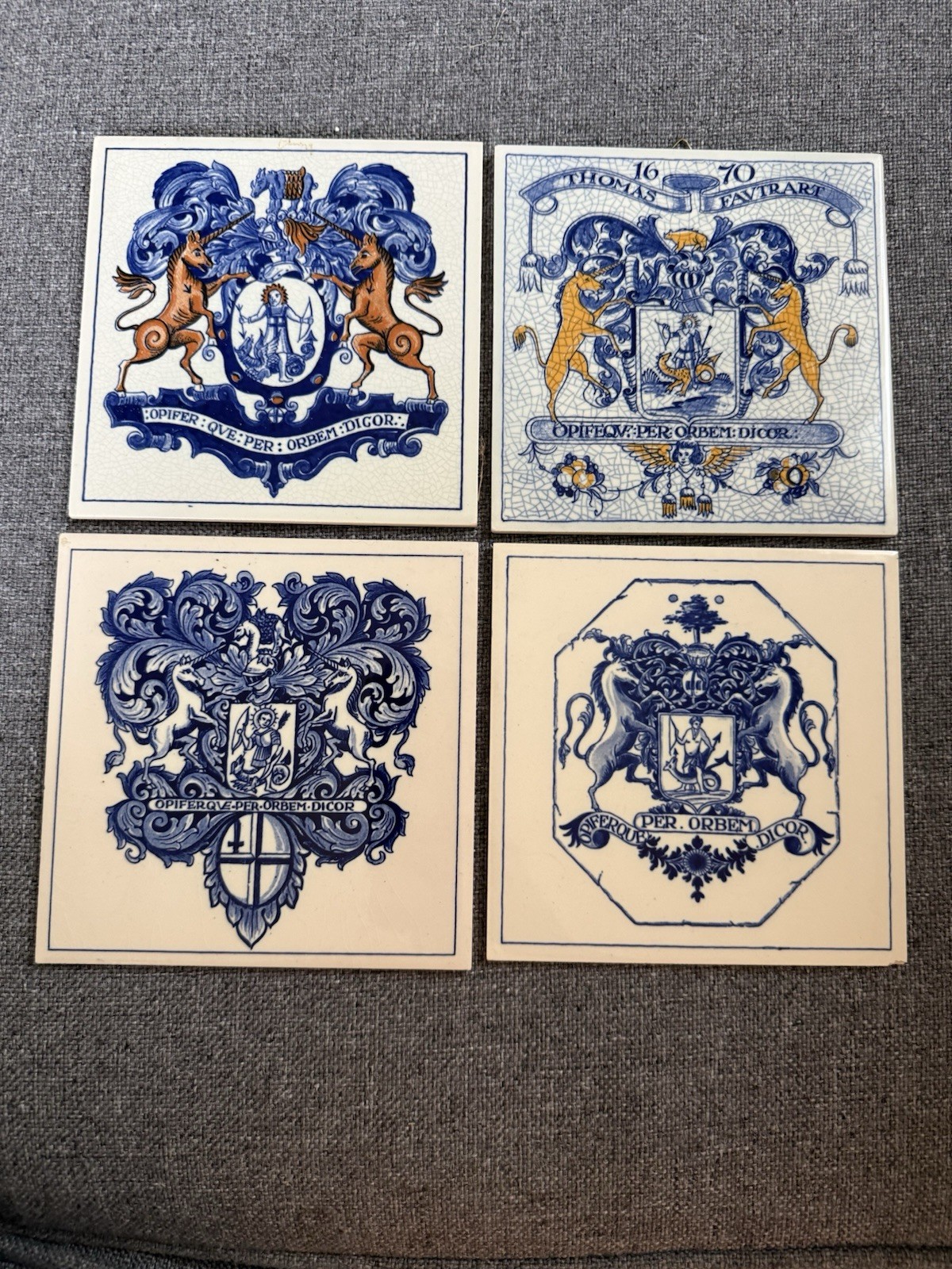 Vintage Delft Holland Apothecary Tiles Burroughs Welcome Crest Plaques 6”