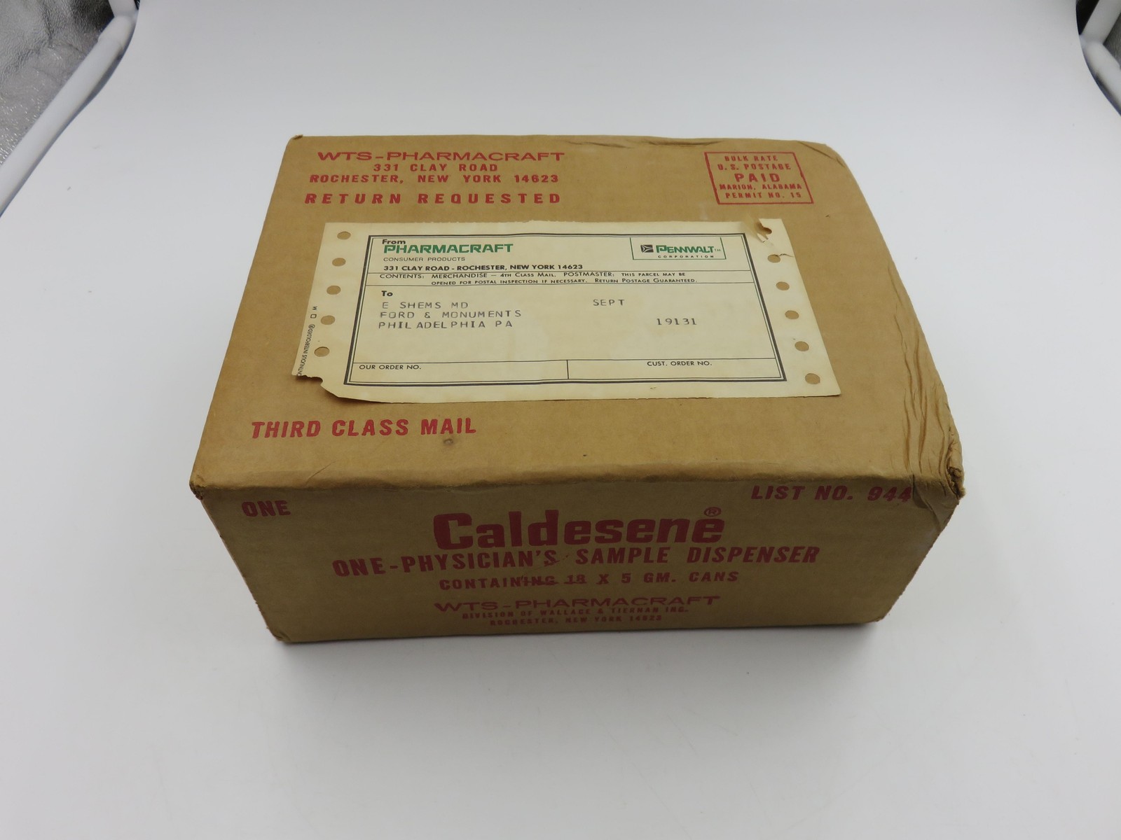 Vintage 1978 Sealed Caldesene Physician Sample Dispenser Shipping Box USA WTS