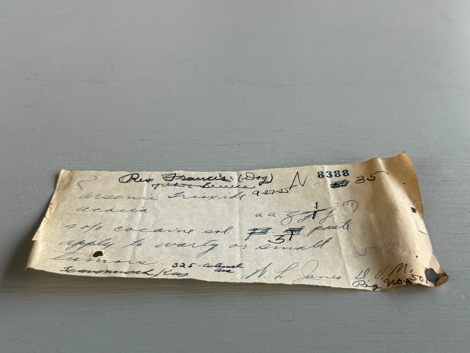 Antique Cocaine Prescription RX for DOG Tumor 1935 Doctor Veterinarian Vintage
