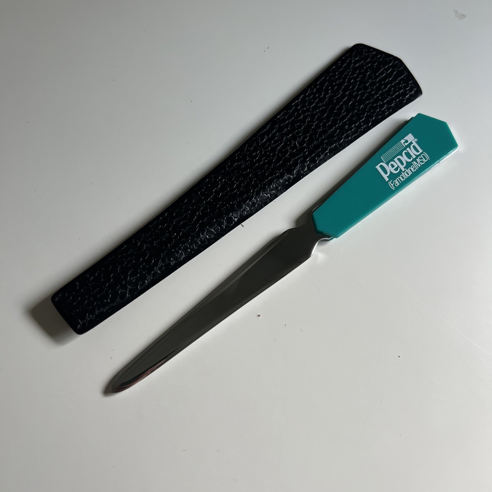 Vintage Pepcid IV Famotidine MSD Letter Opener Drug Pharma Advertising Teal Case