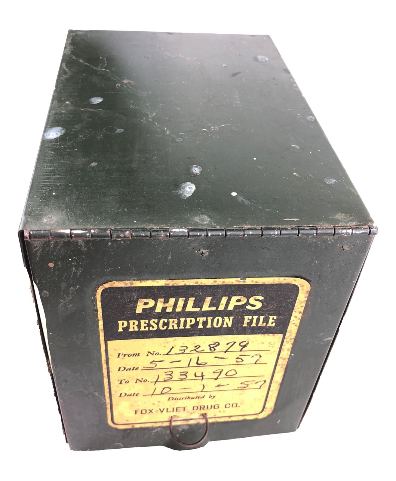 Vintage 1950s Phillips Prescription File Box Fox Vliet Drug Co. Drugstore