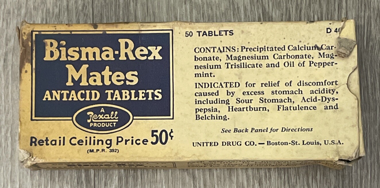 Vintage Bisma-Rex Antacid Tablets In Original Box NOS