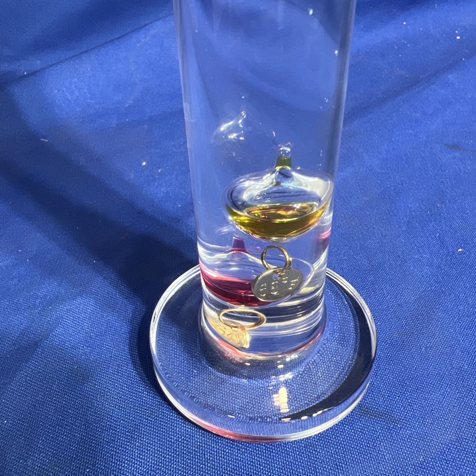 Galileo Thermometer 12” Tall Glass Tube W/ Floating Spheres Shows 72 Degrees Now