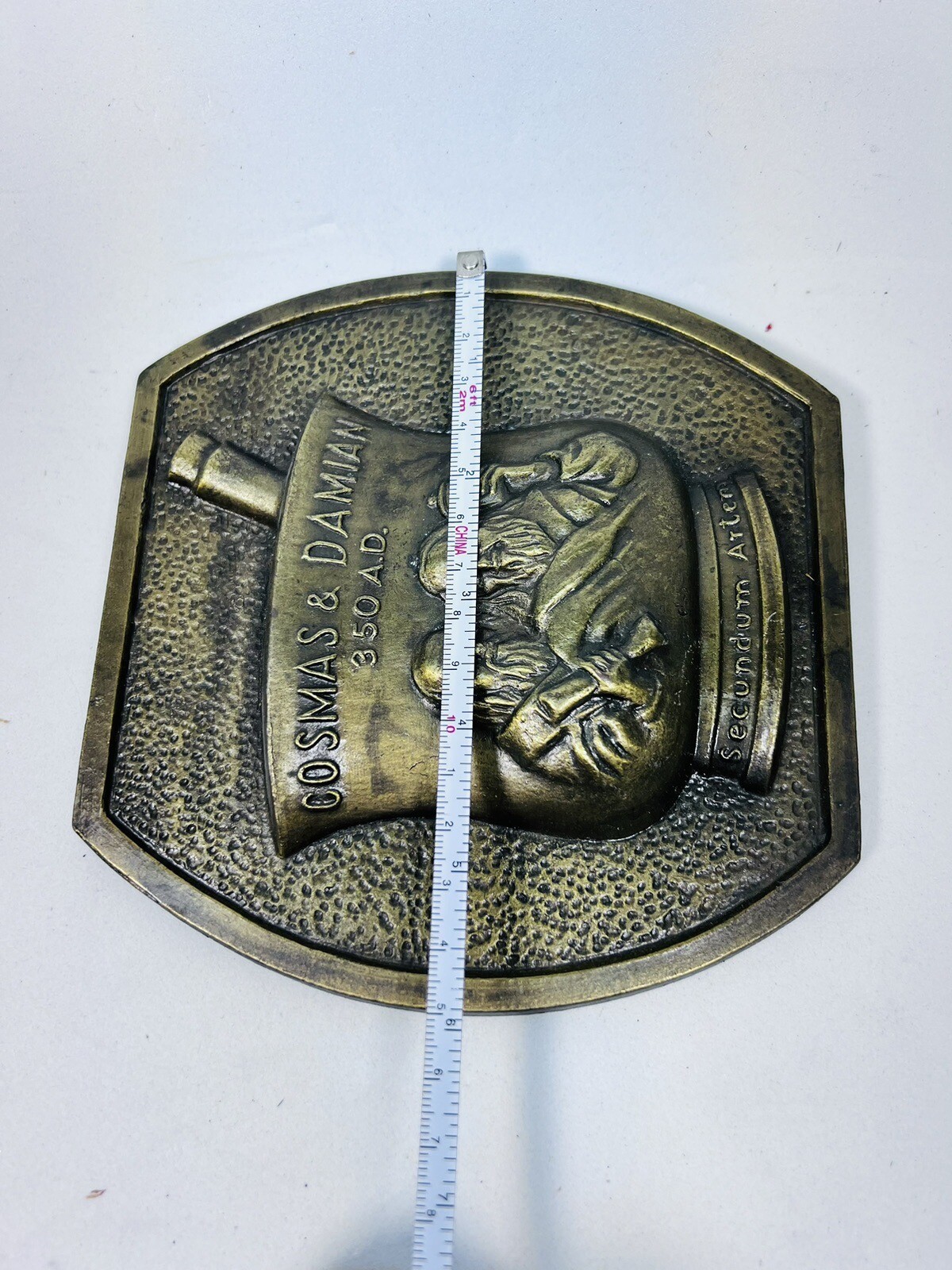Cosmas & Damian 350 AD Secundum Artem RX Brass Plaque 1980 Promo Pharmaceutical