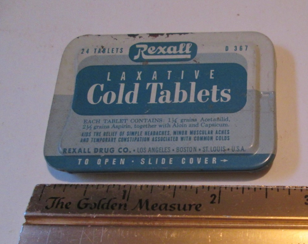 Old EMPTY Advertising Medicine Tin Rexall Cold Tablets Special Rexall Drug Co