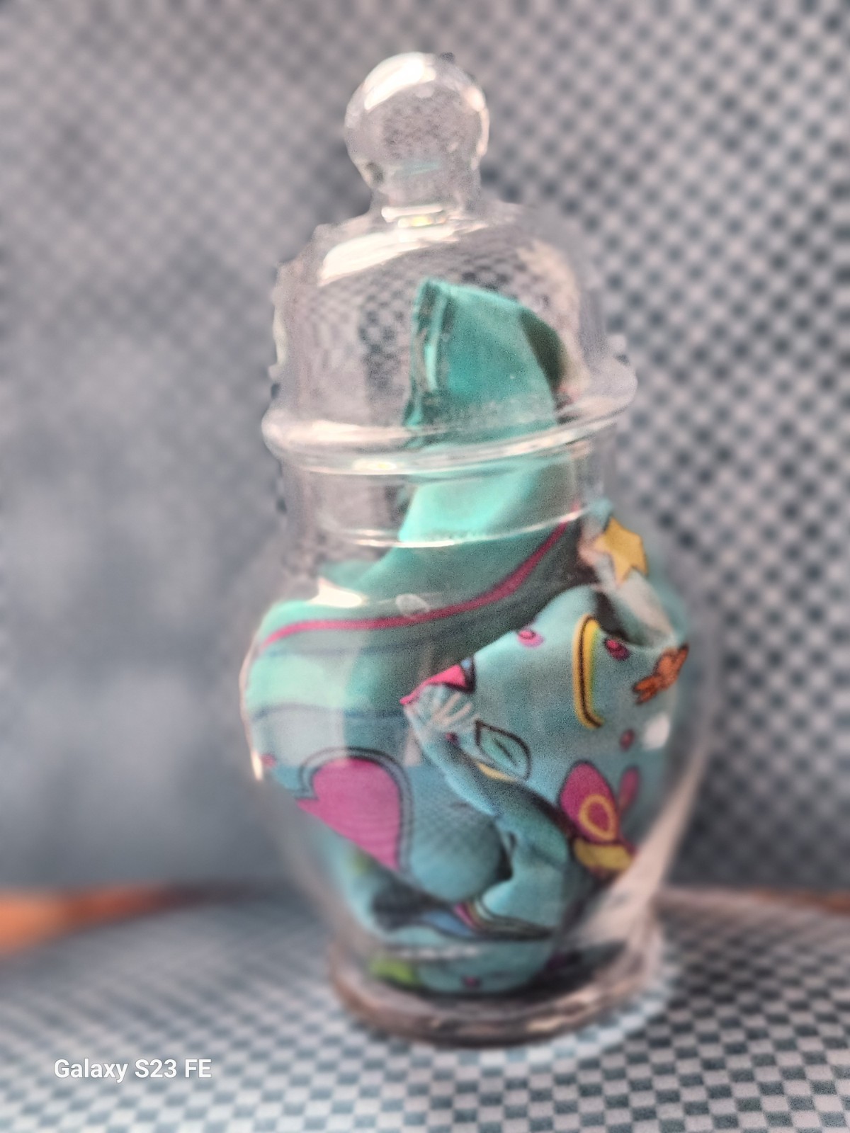 Drugstore Apothecary Jar 7 in. w Lid Signed “July 10. P” Medicine Glass
