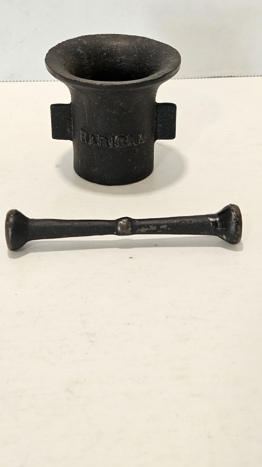 Rare Vtg. Rarical Tablets Cast Iron Pharmacy Advertising Mortar and Pestle